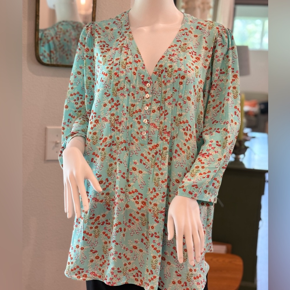 Rose & Olive Aqua and Crimson Floral Blouse